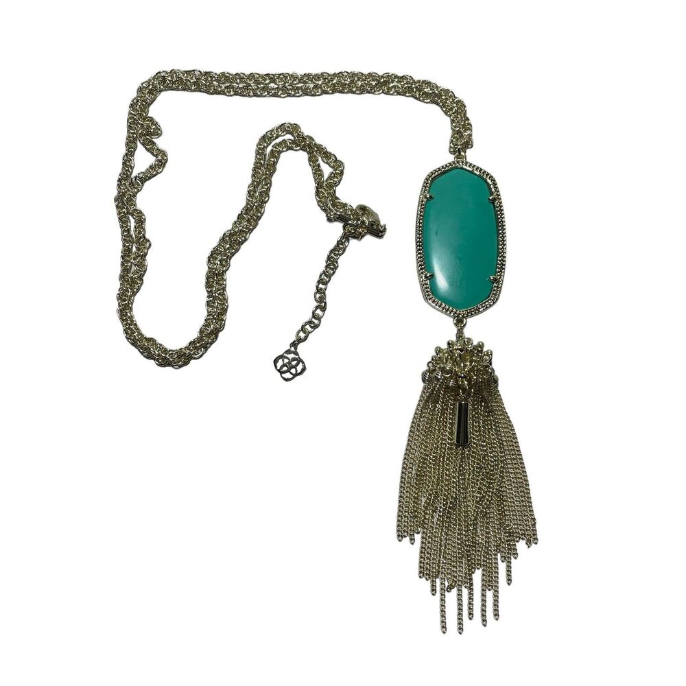Kendra Scott Rayne Long Pendant Tassel Necklace Green Blue Yellow Gold Plate